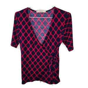 41Hawthorn Stitch Fix Navy Red Bethane Faux Wrap Knit Top Blouse Size Medium